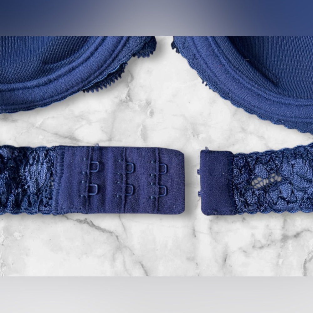Barbara Paris Vintage Bra Midnight Blue Lace Demi Underwire Balconette Size 34B - Picture 6 of 8